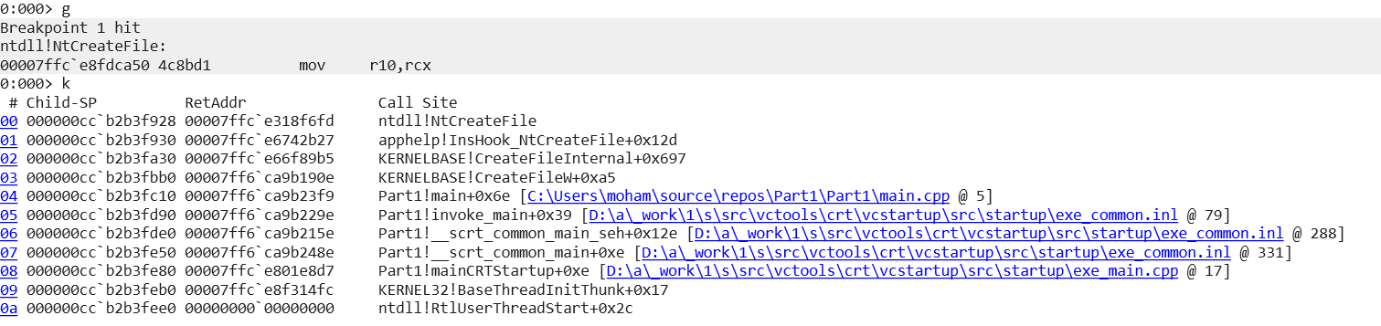 WinDbg Breakpoint at ntdll!NtCreateFile